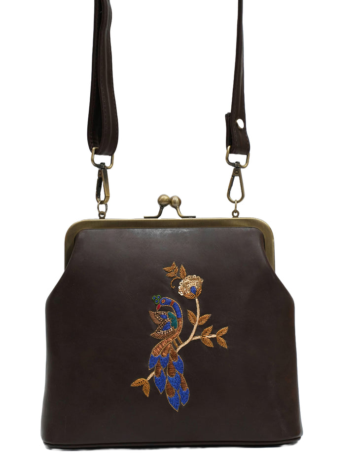 Peacock Royale 70s Kisslock Clutch - Brown