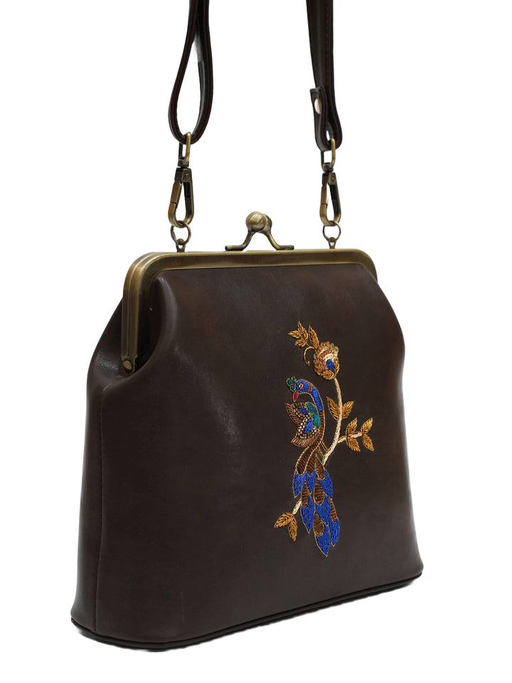 Peacock Royale 70s Kisslock Clutch - Brown