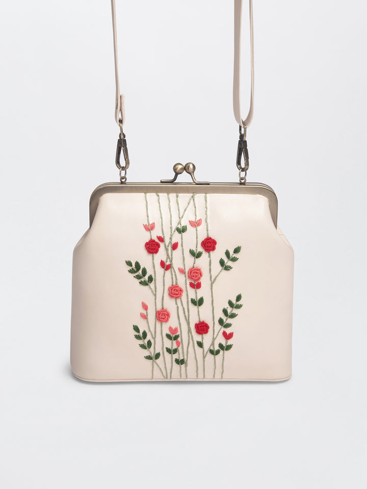 Ivory Hand Embroidered Rosebuds Clutch