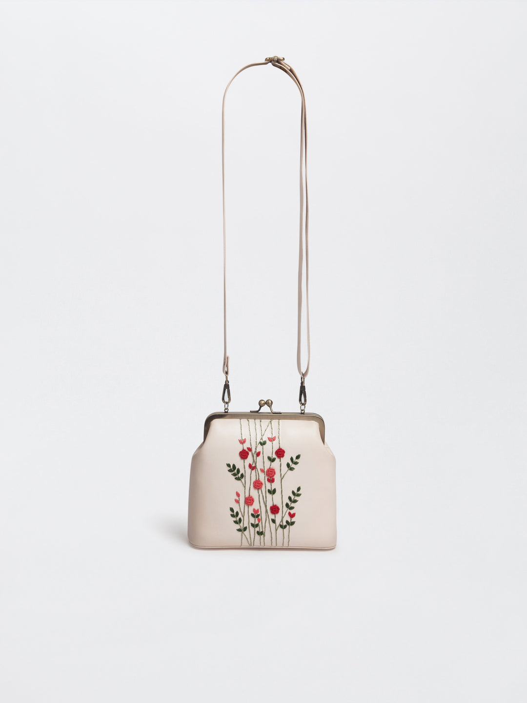 Ivory Hand Embroidered Rosebuds Clutch