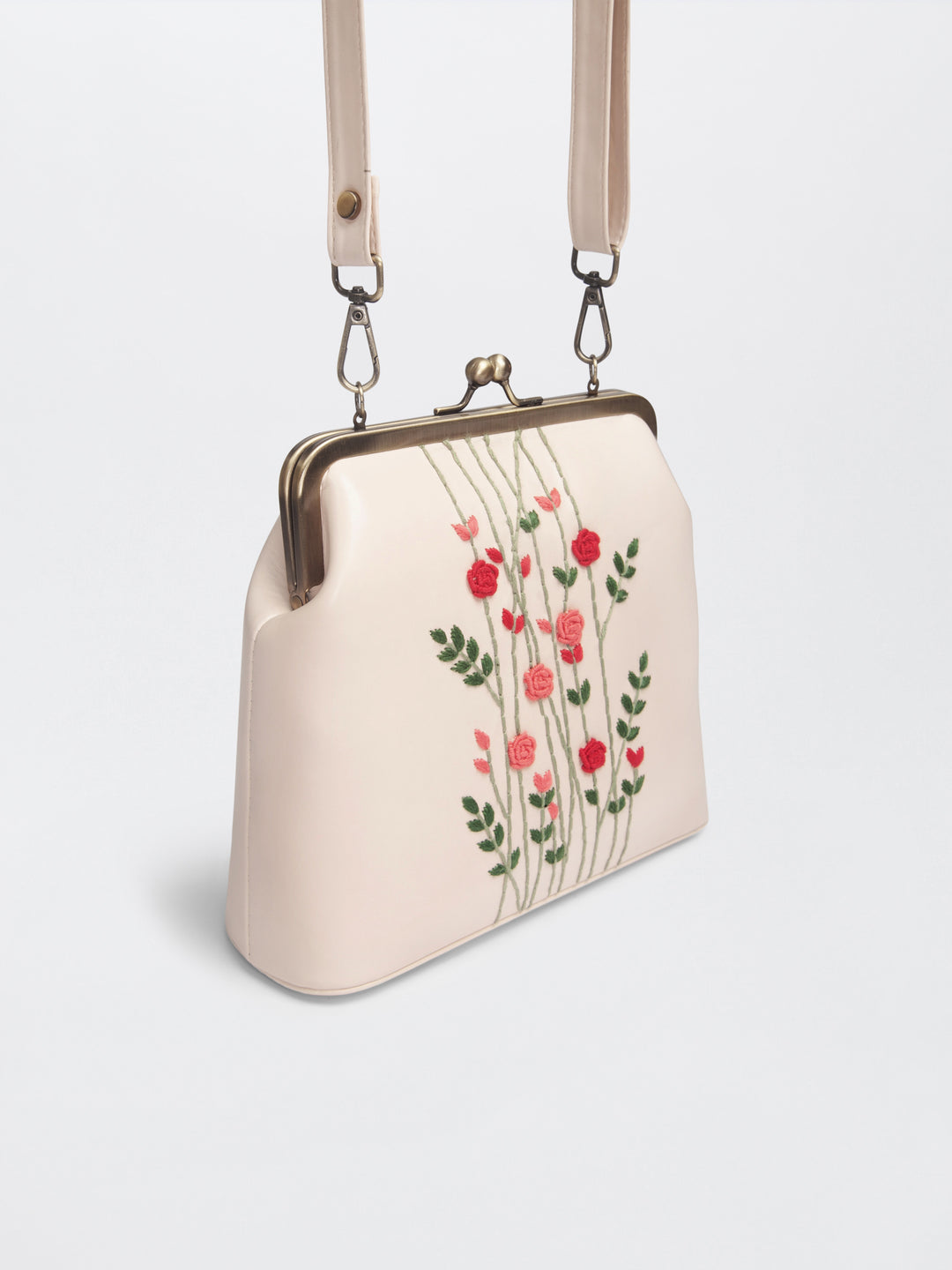 Ivory Hand Embroidered Rosebuds Clutch