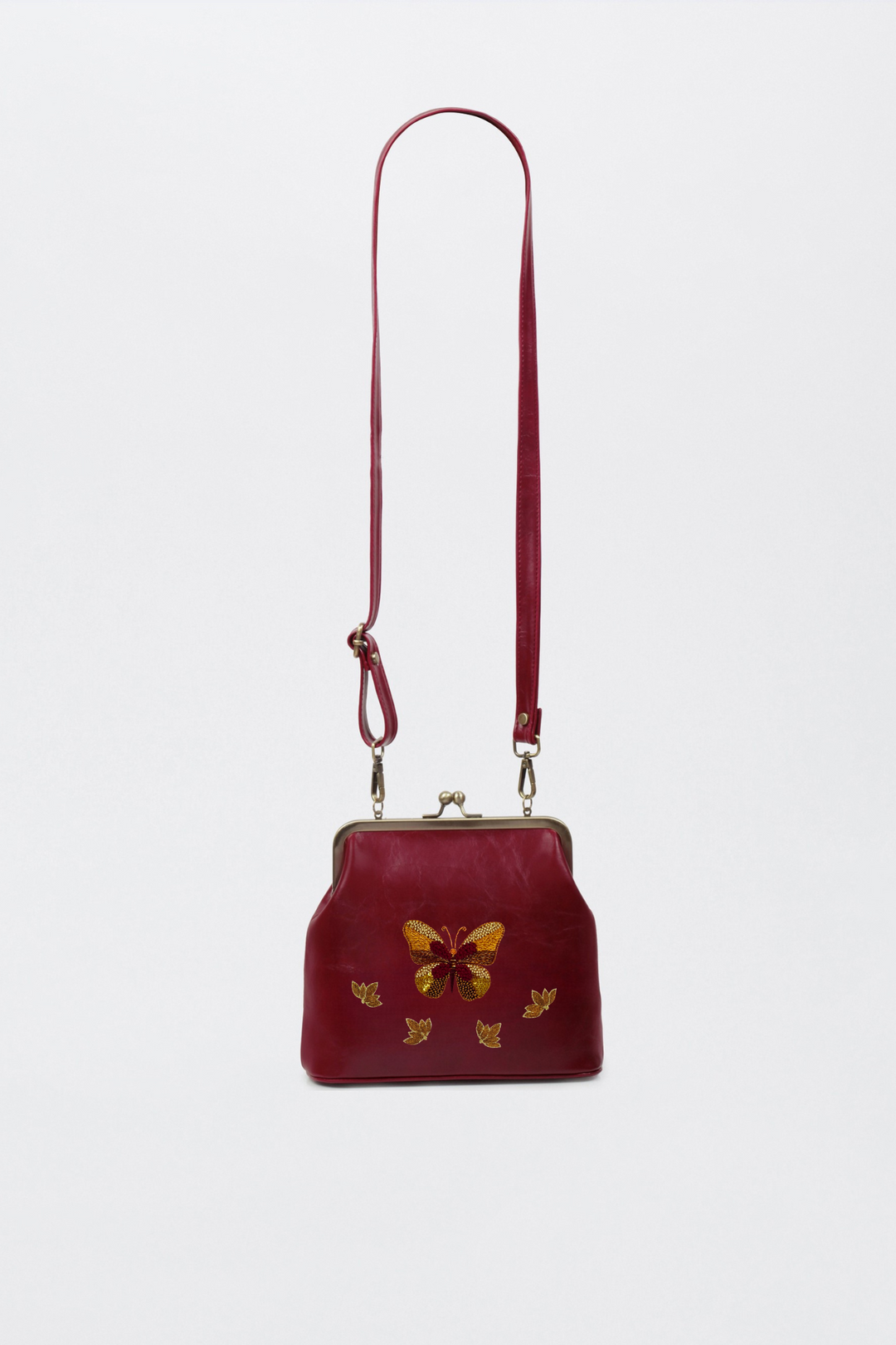 Butterfly - Hand Embroidered Vintage Clutch - Maroon