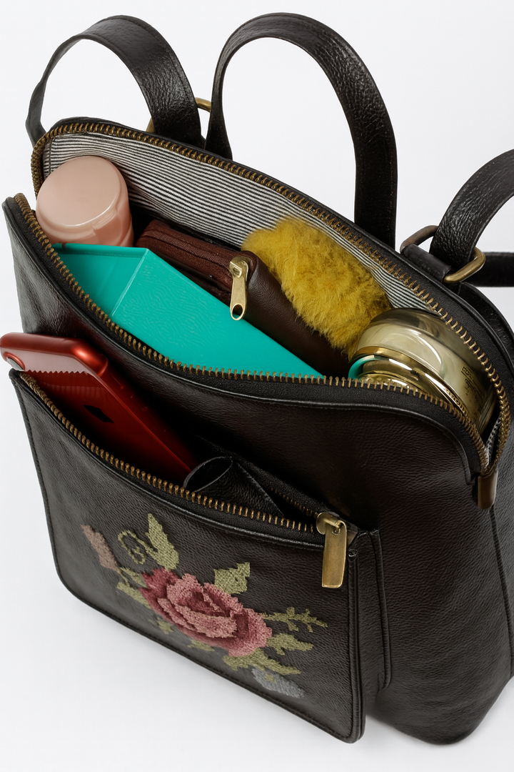 Rose Cross Stitch Convertible Backpack Cum Sling