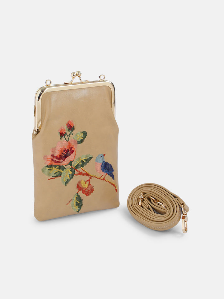 Morning Melody Cross Stitched Mobile Sling - Beige