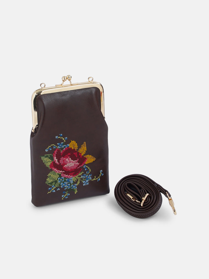 Nilgiri Dawn Cross Stitched Mobile Sling - Brown