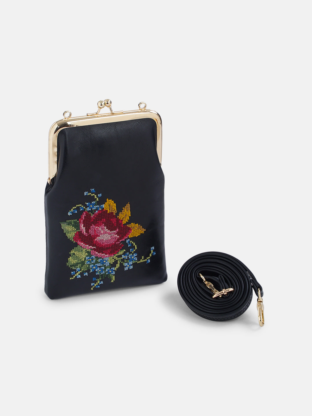 Nilgiri Dawn Cross Stitched Mobile Sling - Black