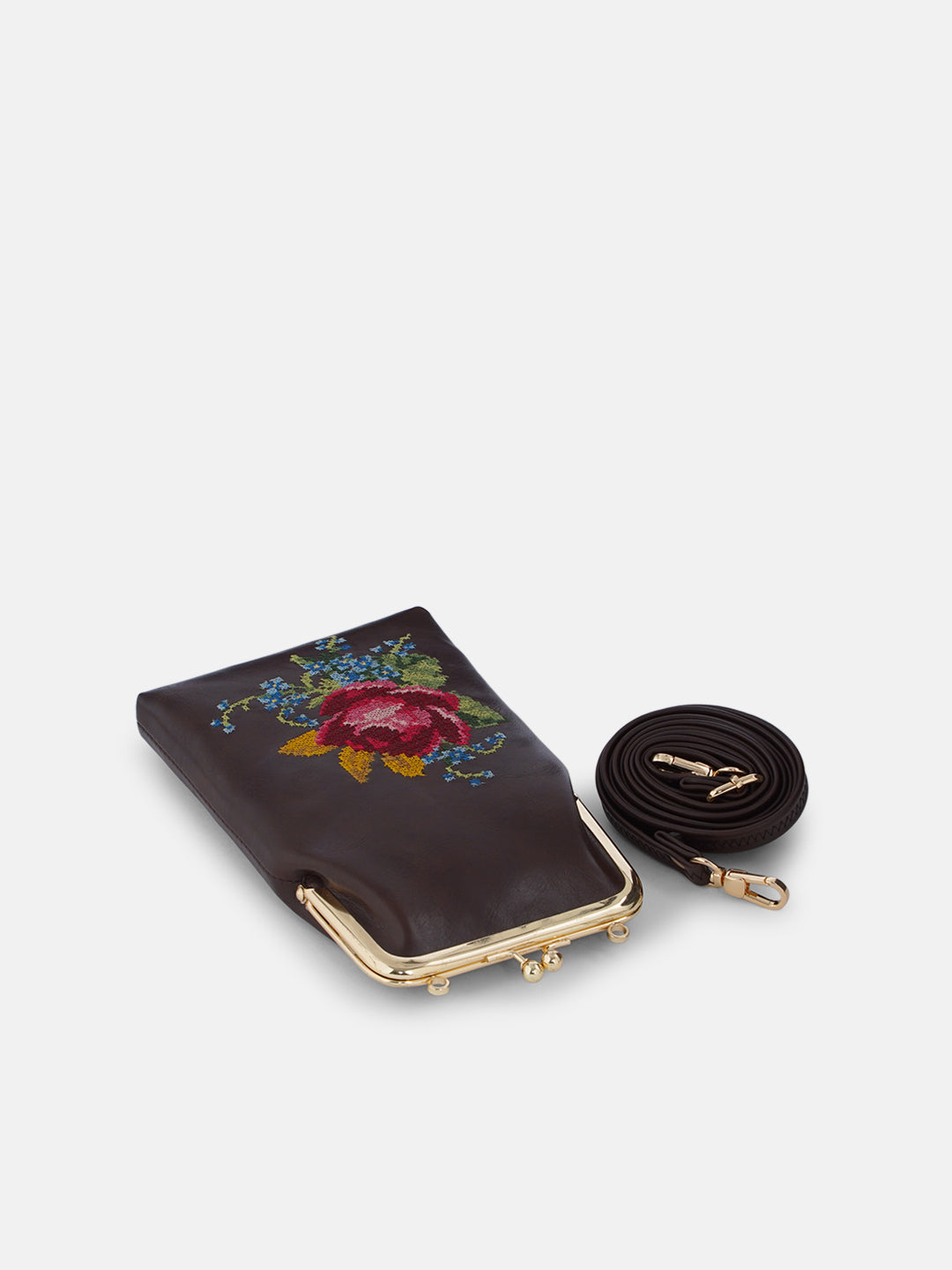 Nilgiri Dawn Cross Stitched Mobile Sling - Brown