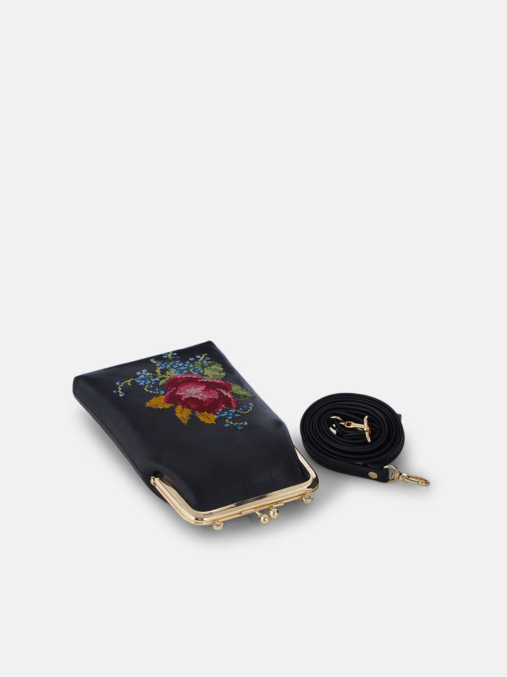 Nilgiri Dawn Cross Stitched Mobile Sling - Black