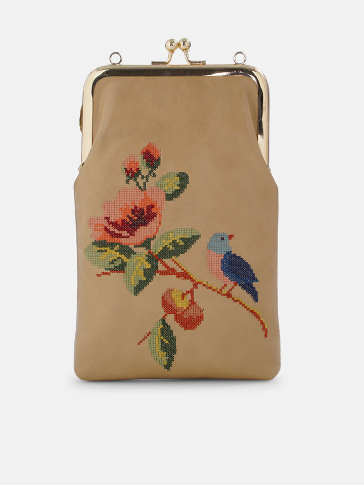 Morning Melody Cross Stitched Mobile Sling - Beige