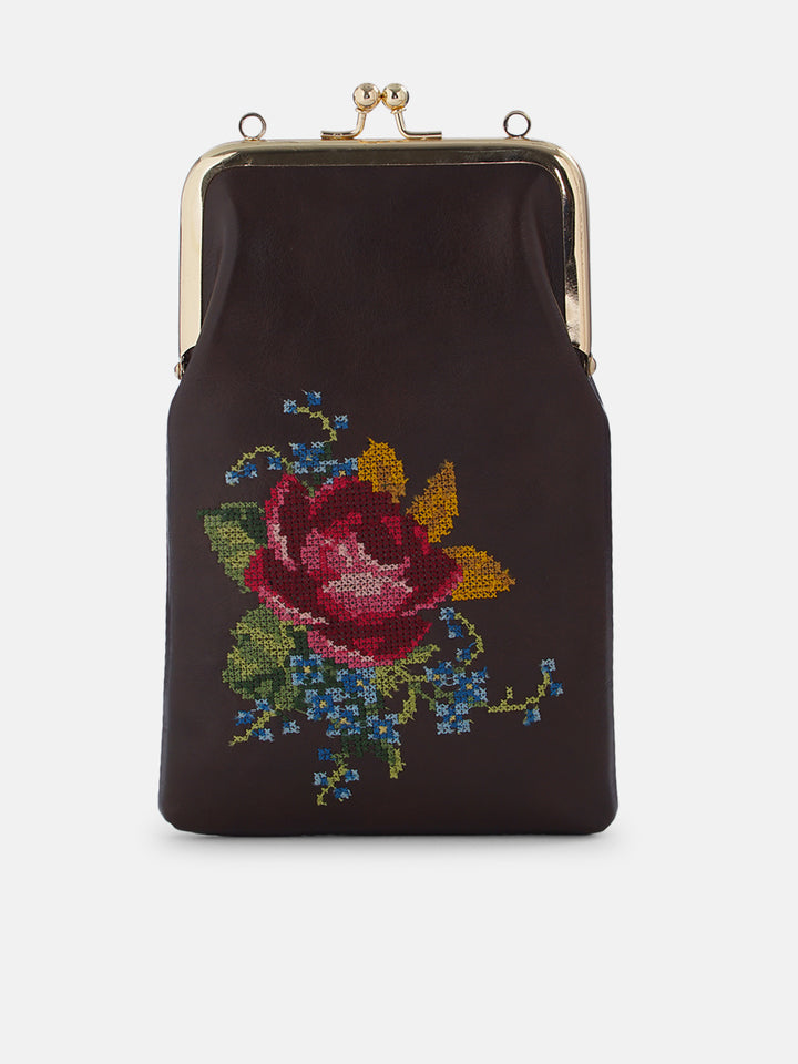 Nilgiri Dawn Cross Stitched Mobile Sling - Brown