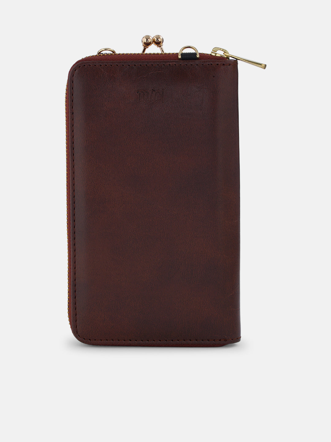 Emerald Perch Cross Stitched Mobile Wallet Sling - Brown