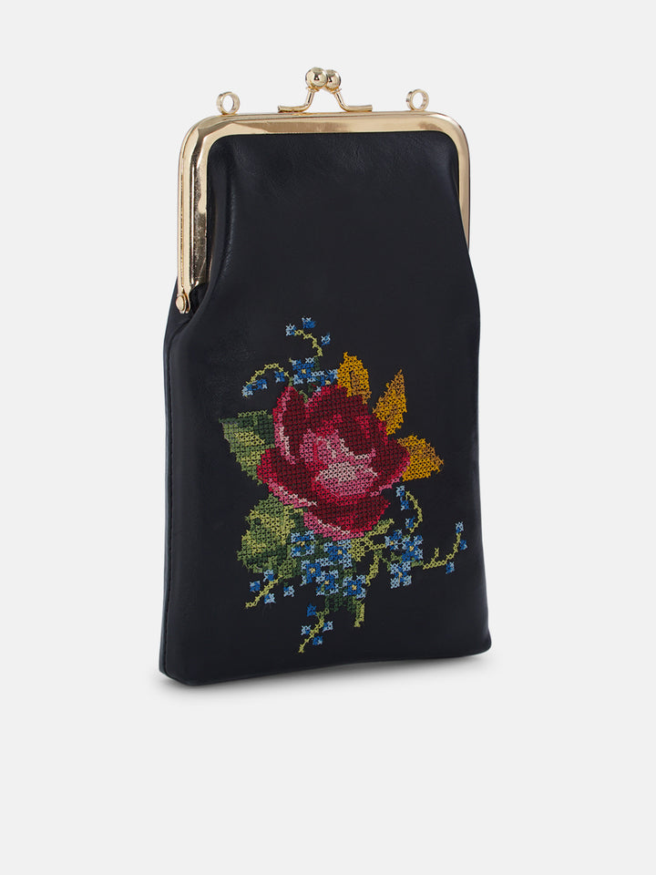 Nilgiri Dawn Cross Stitched Mobile Sling - Black