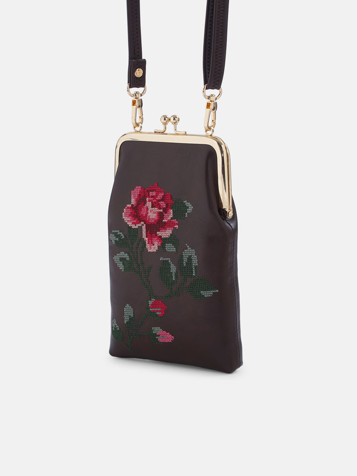 Udhagai Queen Cross Stitched Mobile Sling - Brown