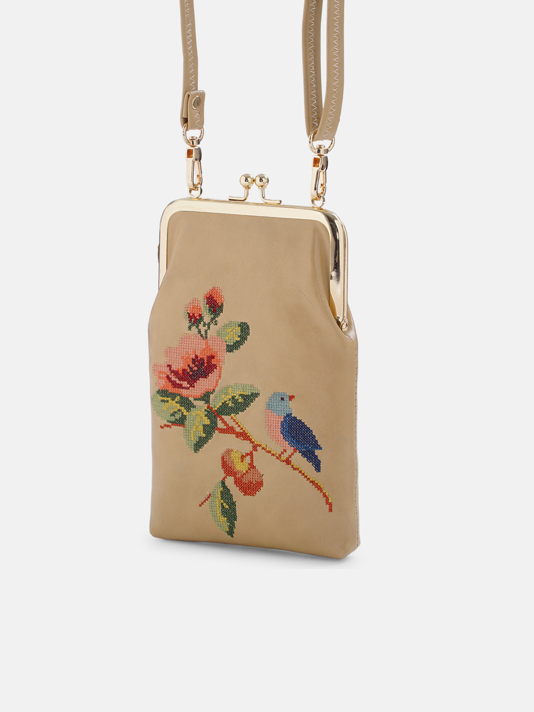 Morning Melody Cross Stitched Mobile Sling - Beige