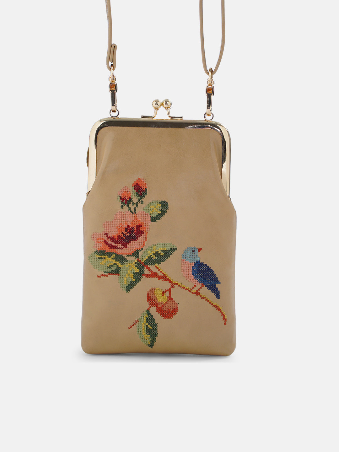 Morning Melody Cross Stitched Mobile Sling - Beige