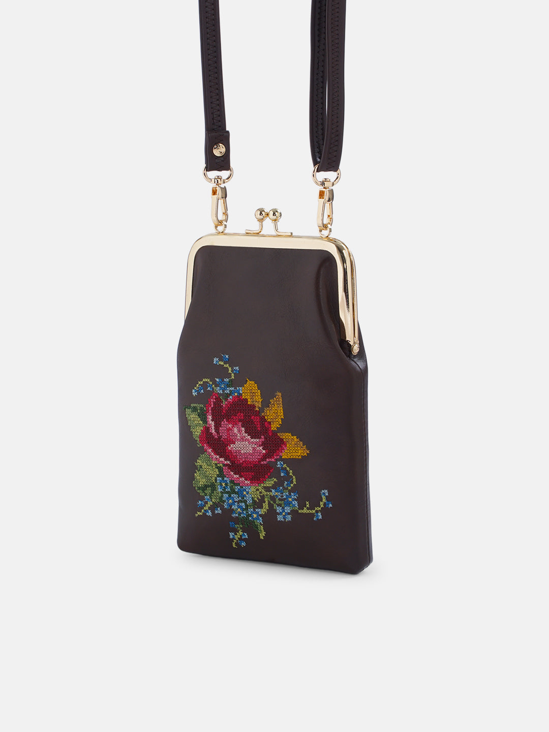 Nilgiri Dawn Cross Stitched Mobile Sling - Brown