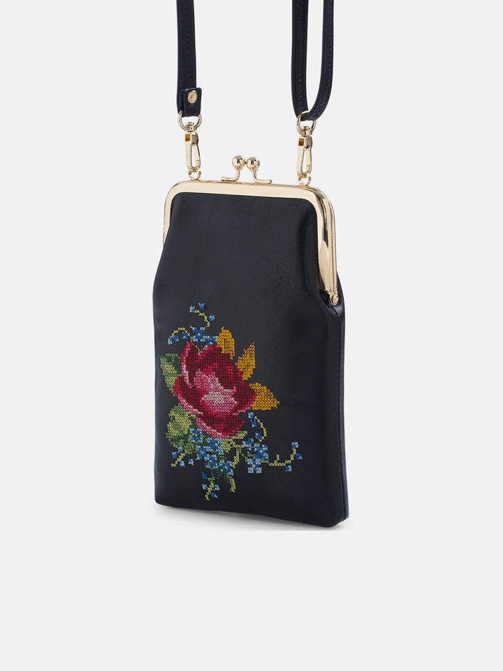 Nilgiri Dawn Cross Stitched Mobile Sling - Black
