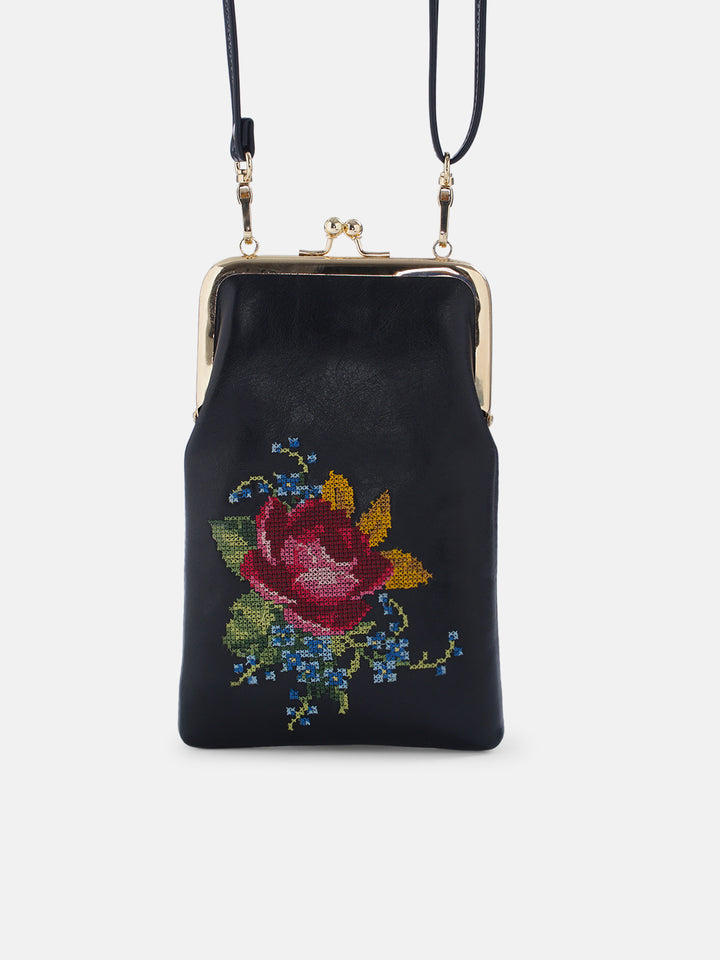 Nilgiri Dawn Cross Stitched Mobile Sling - Black