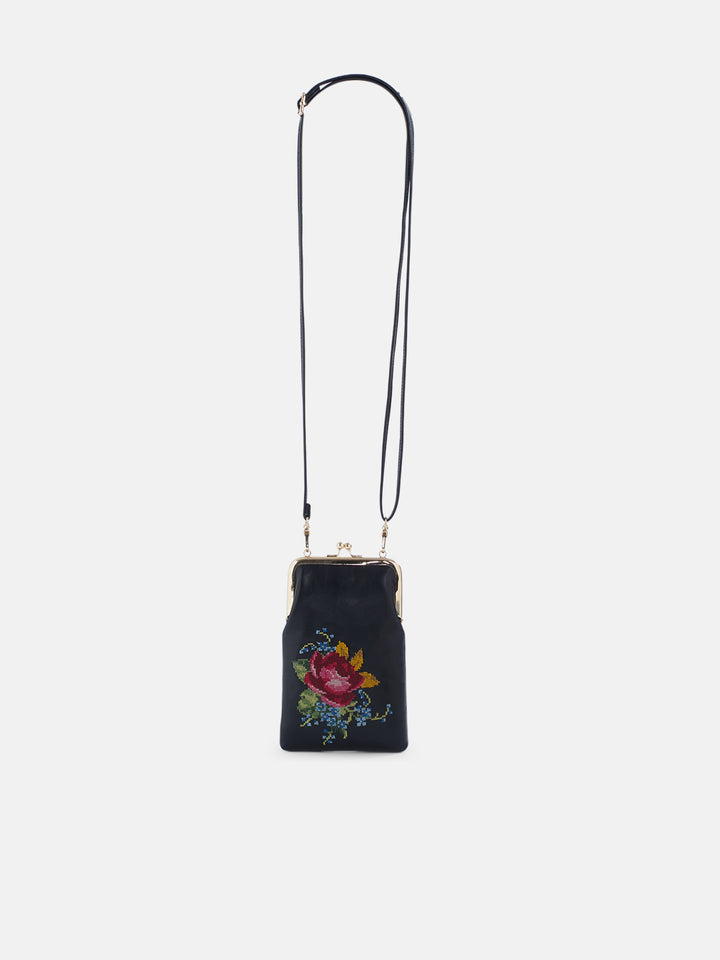 Nilgiri Dawn Cross Stitched Mobile Sling - Black