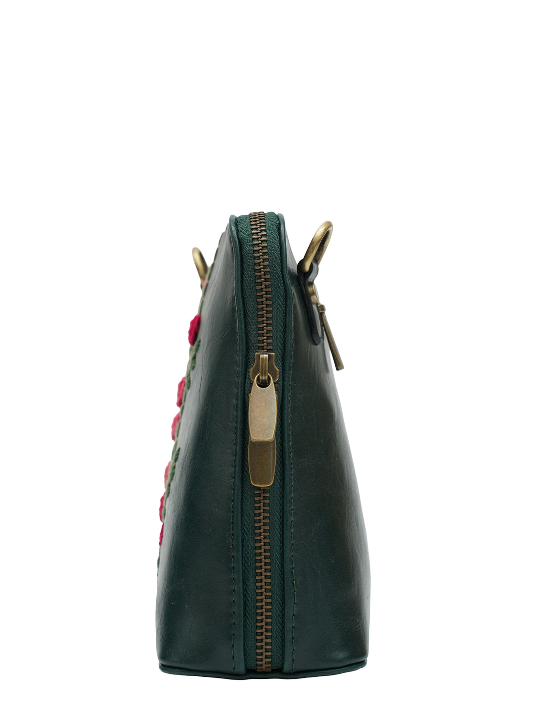 Red Rosebuds Hand Embroidered Colaba Sling - Green