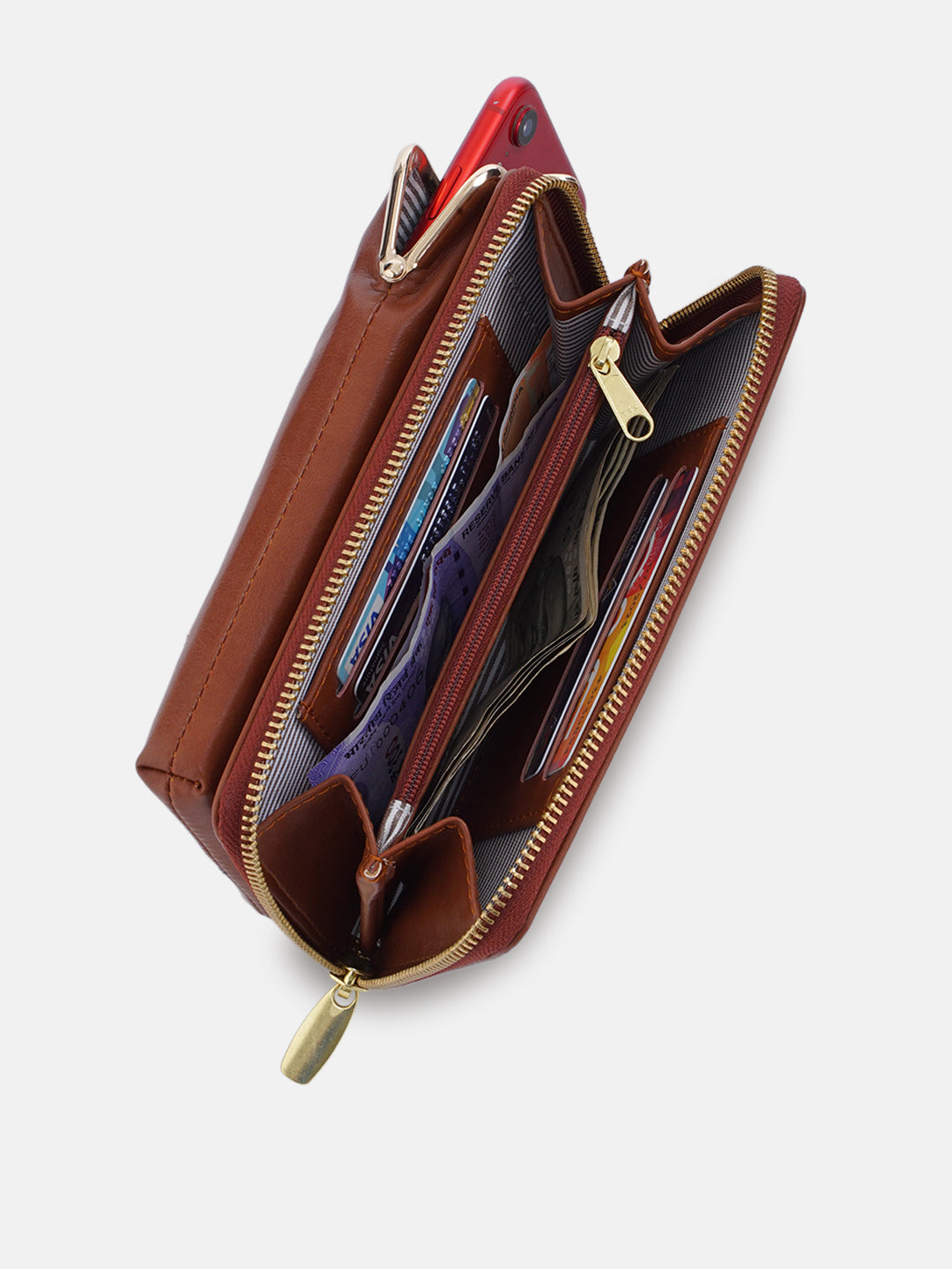 Emerald Perch Cross Stitched Mobile Wallet Sling - Tan