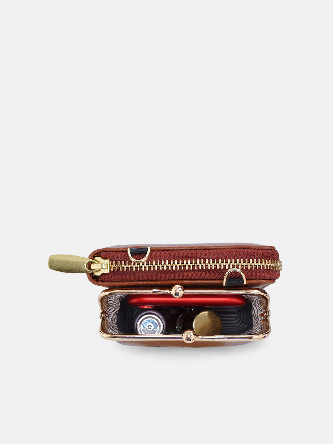 Emerald Perch Cross Stitched Mobile Wallet Sling - Tan