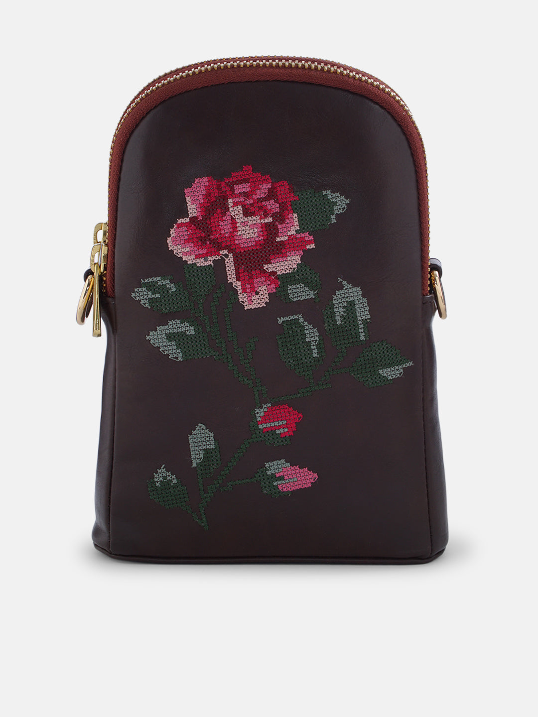 Udhagai Queen Cross Stitched Jodi Pouch Sling - Brown
