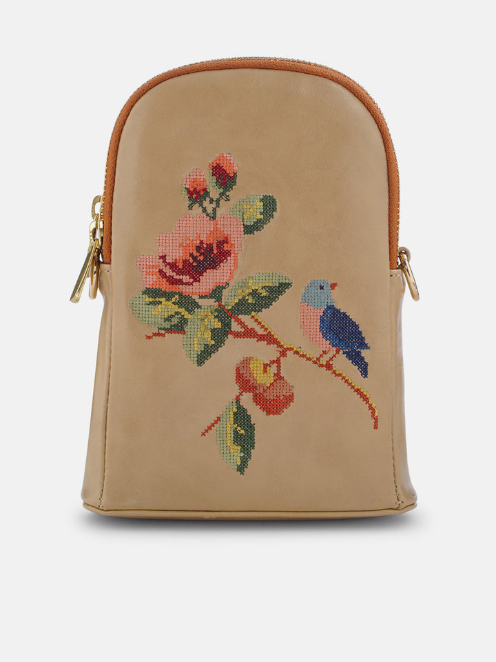 Morning Melody Cross Stitched Jodi Pouch Sling - Beige