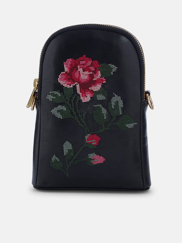 Udhagai Queen Cross Stitched Jodi Pouch Sling - Black