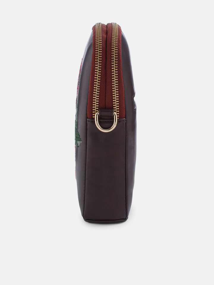 Udhagai Queen Cross Stitched Jodi Pouch Sling - Brown