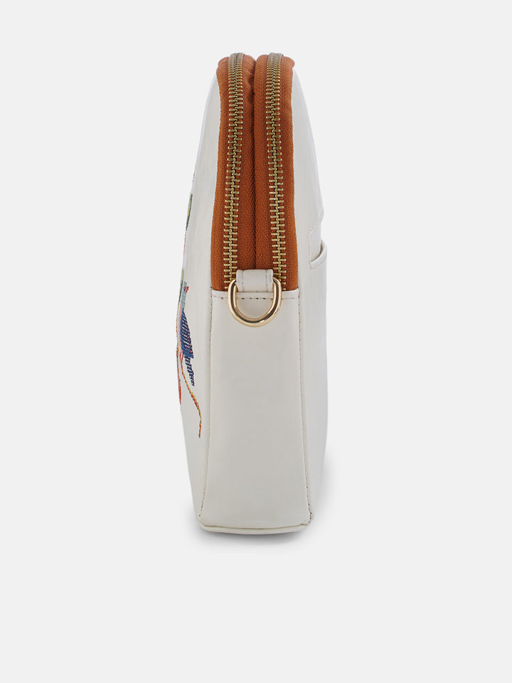 Morning Melody Cross Stitched Jodi Pouch Sling - White