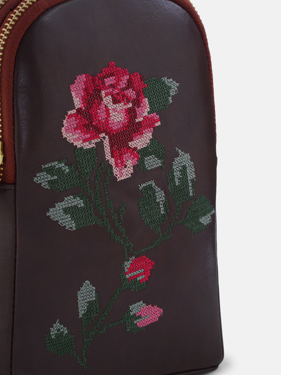Udhagai Queen Cross Stitched Jodi Pouch Sling - Brown