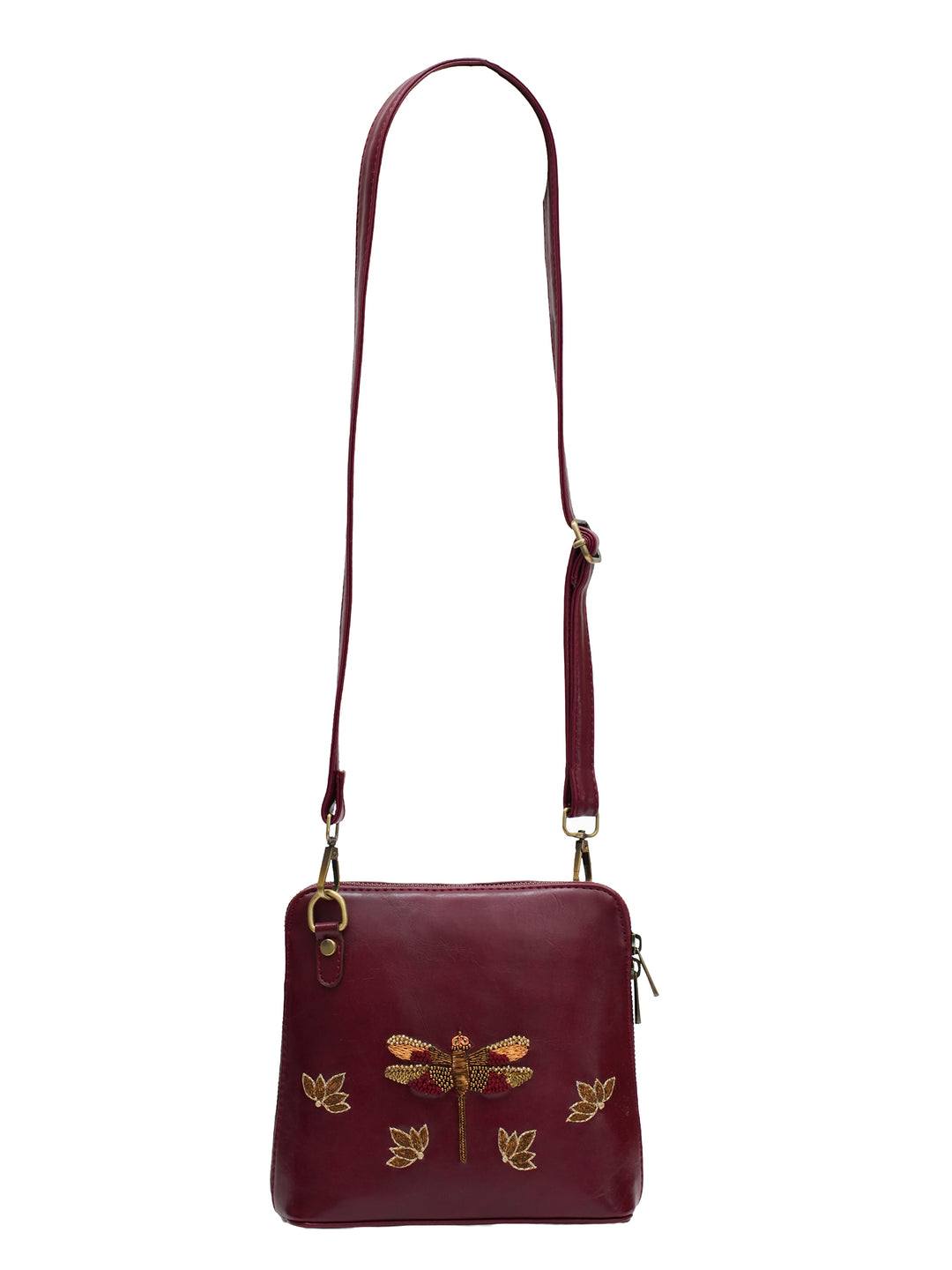 Dragonfly Hand Embroidered Colaba Sling - Maroon