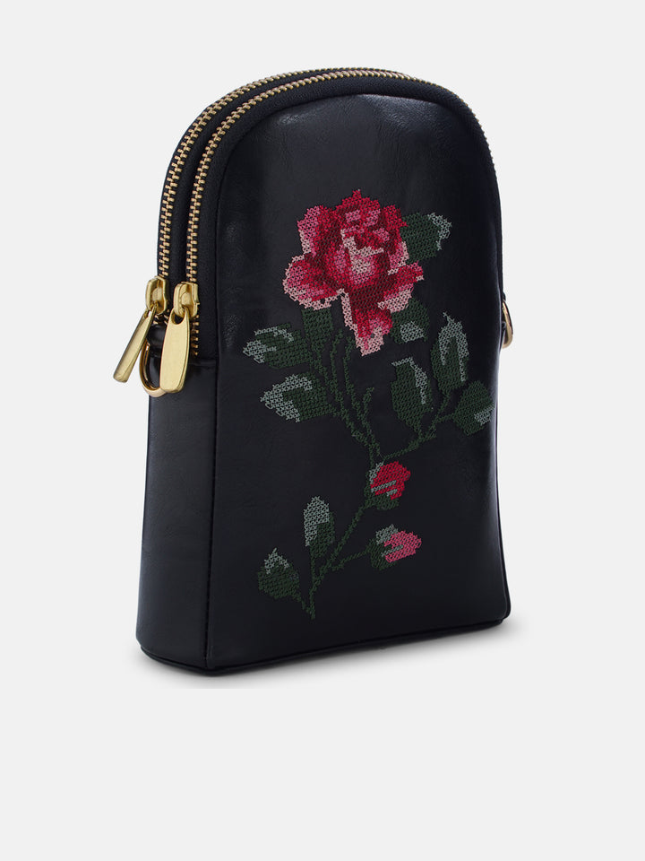 Udhagai Queen Cross Stitched Jodi Pouch Sling - Black