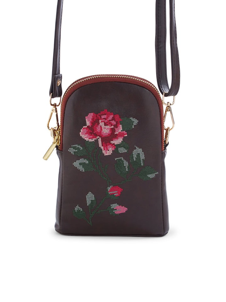 Udhagai Queen Cross Stitched Jodi Pouch Sling - Brown