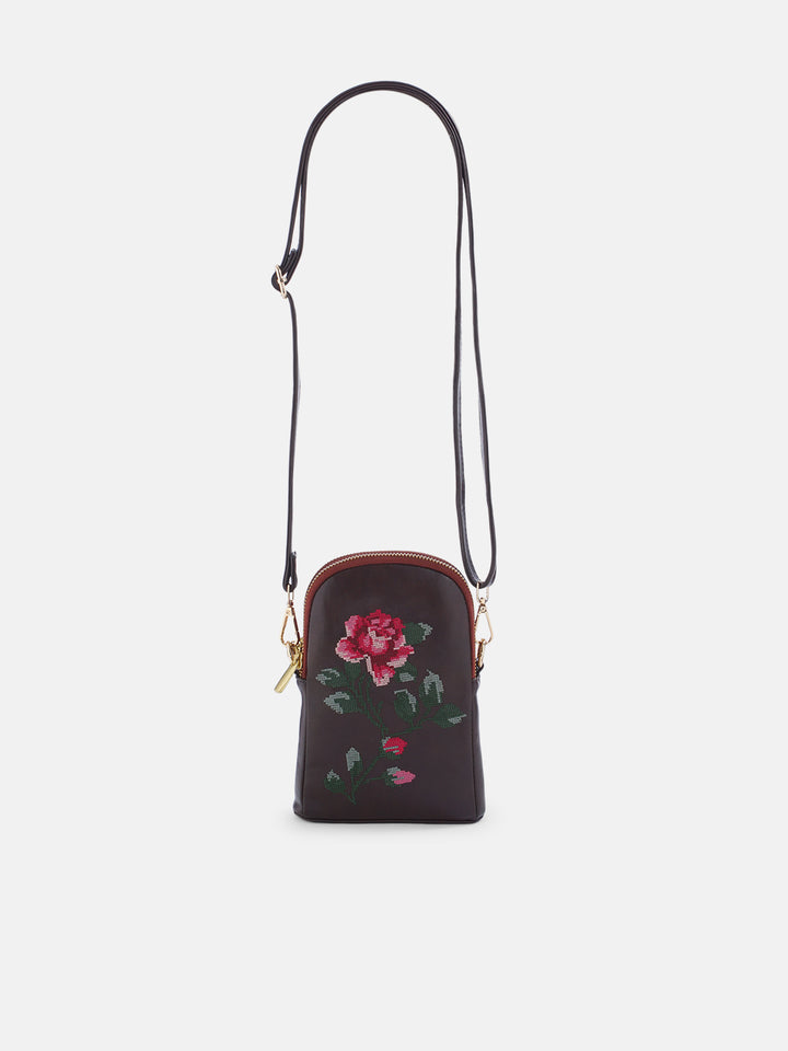 Udhagai Queen Cross Stitched Jodi Pouch Sling - Brown