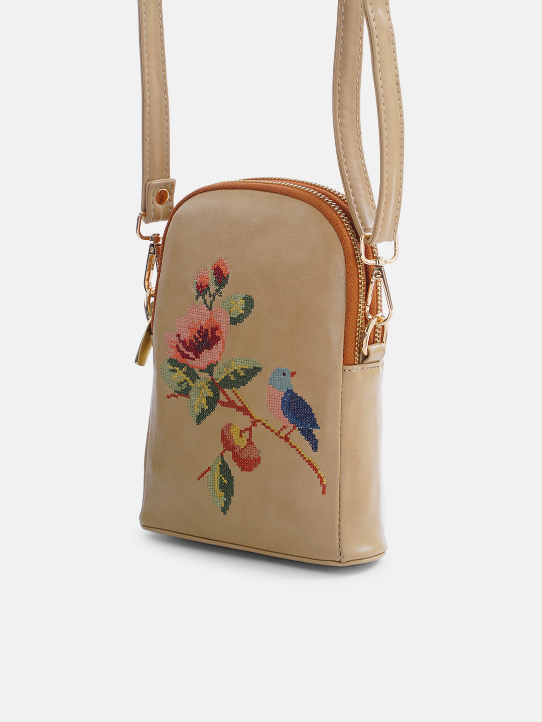 Morning Melody Cross Stitched Jodi Pouch Sling - Beige