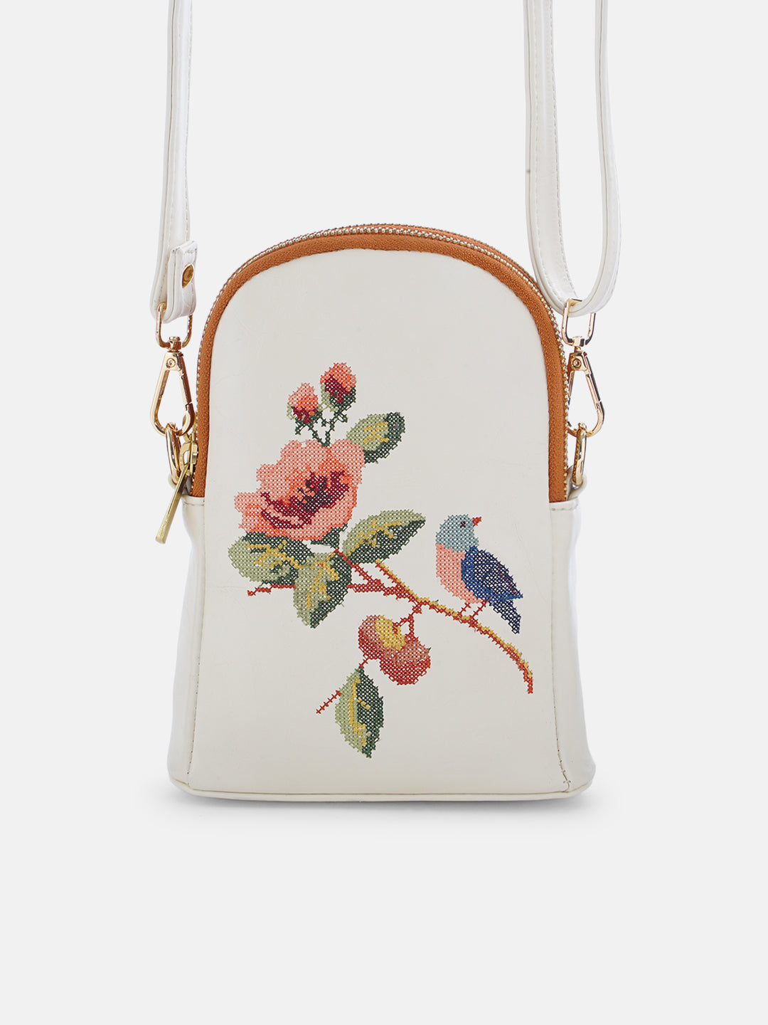 Morning Melody Cross Stitched Jodi Pouch Sling - White