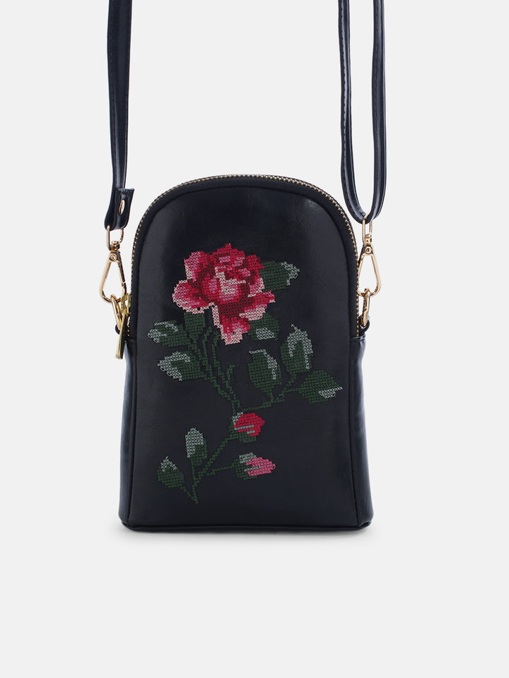 Udhagai Queen Cross Stitched Jodi Pouch Sling - Black