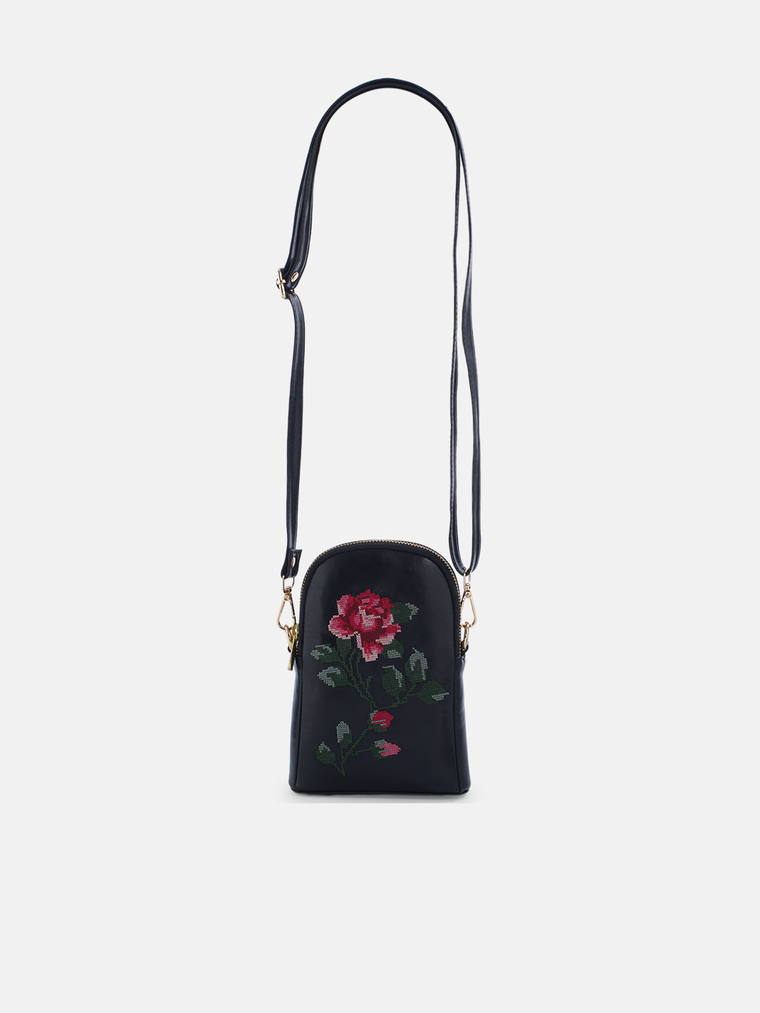 Udhagai Queen Cross Stitched Jodi Pouch Sling - Black