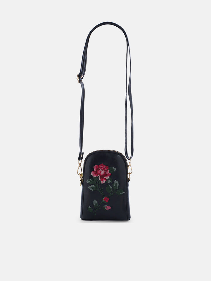 Udhagai Queen Cross Stitched Jodi Pouch Sling - Black