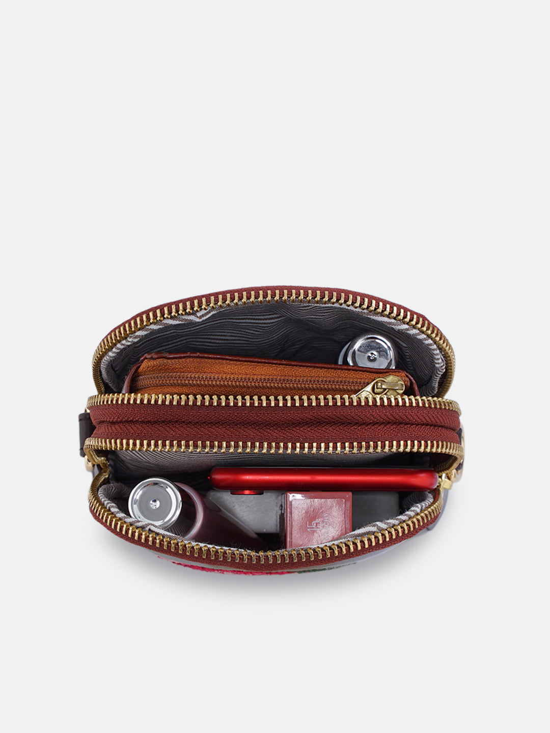 Udhagai Queen Cross Stitched Jodi Pouch Sling - Brown