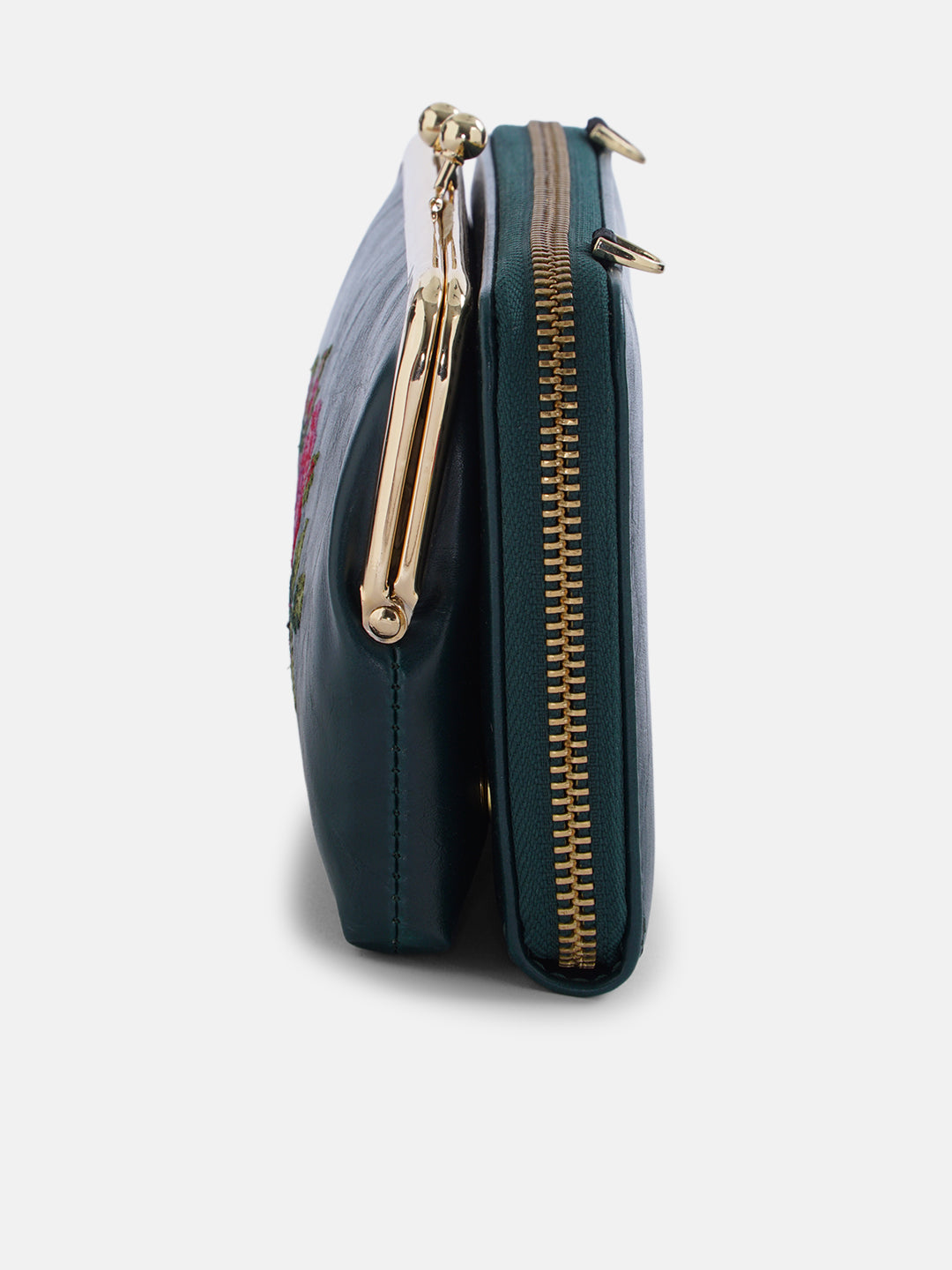 Coonoor Dream Cross Stitched Mobile Wallet Sling - Green