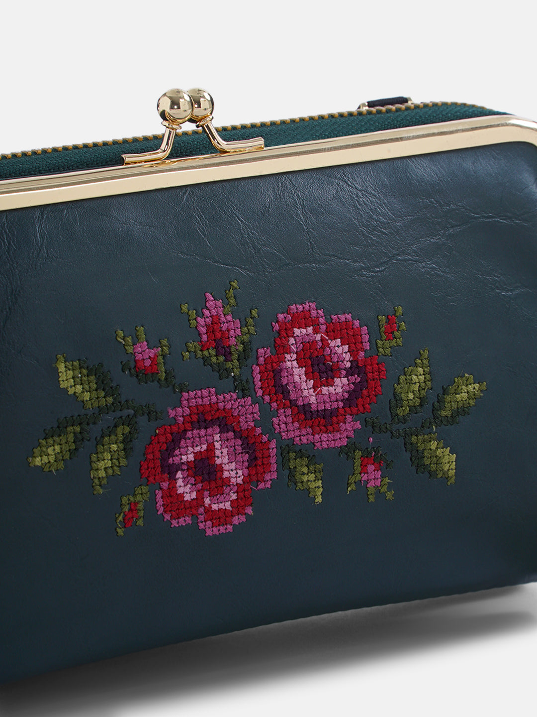 Coonoor Dream Cross Stitched Mobile Wallet Sling - Green