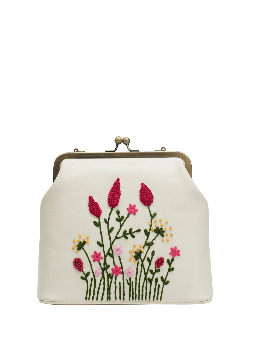 Crimson Cornfield 70s Kisslock Clutch - Ivory