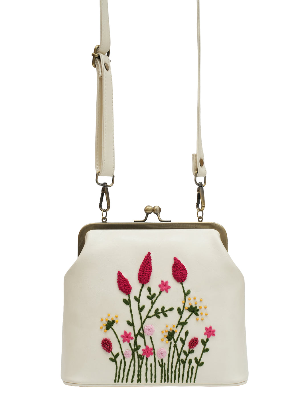 Crimson Cornfield 70s Kisslock Clutch - Ivory