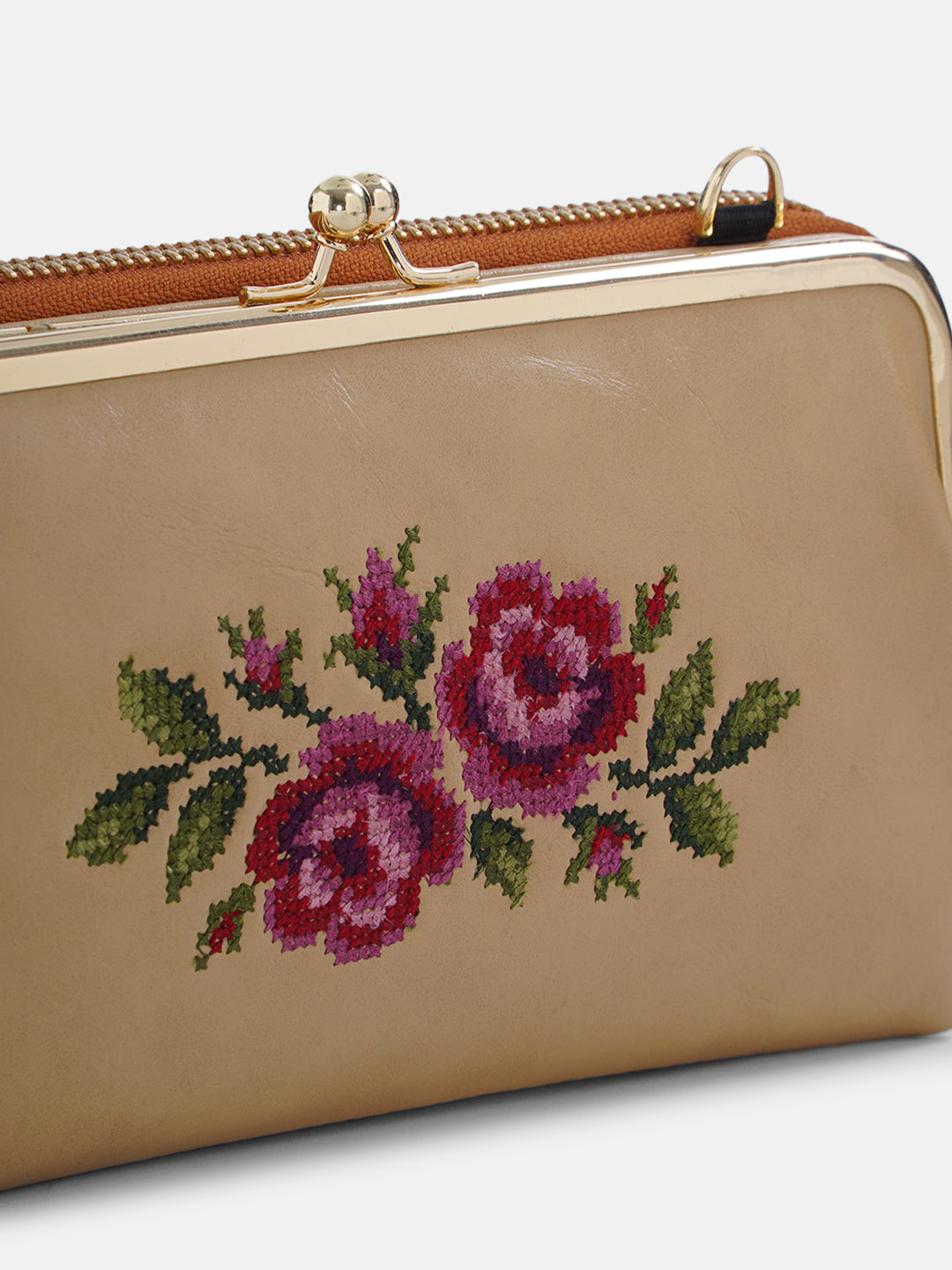 Coonoor Dream Cross Stitched Mobile Sling - Beige