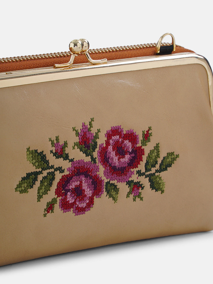 Coonoor Dream Cross Stitched Mobile Sling - Beige