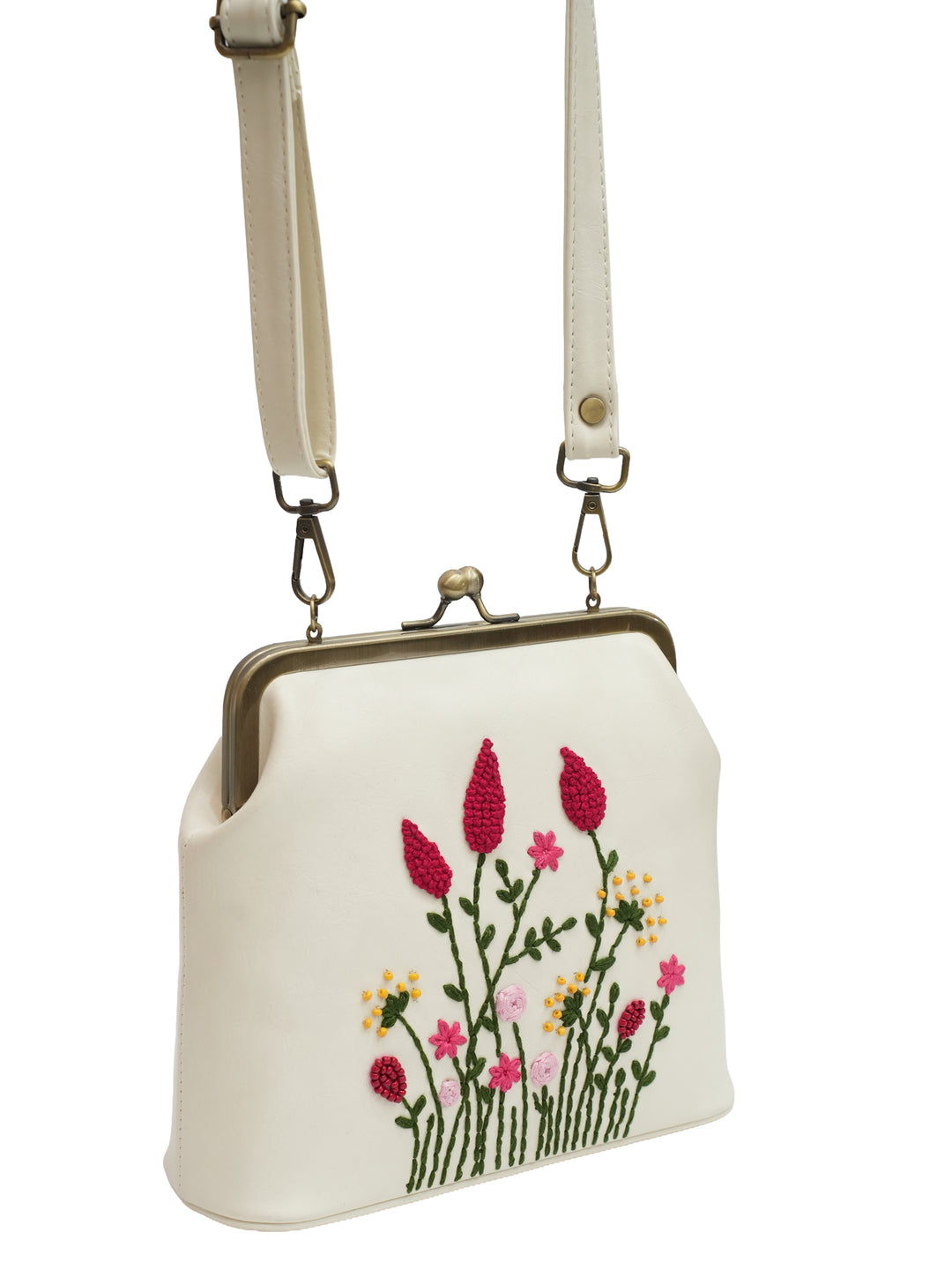 Crimson Cornfield 70s Kisslock Clutch - Ivory