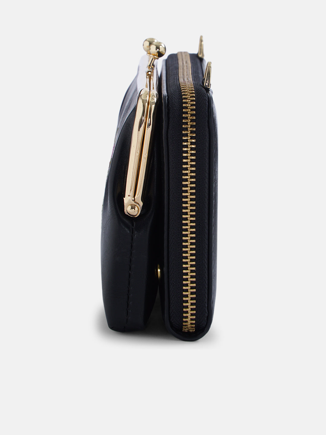Coonoor Dream Cross Stitched Mobile Wallet Sling - Black